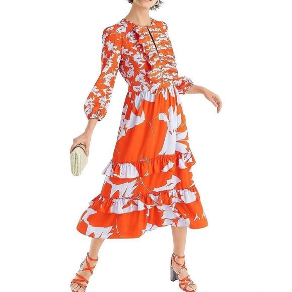 J.Crew Dresses & Skirts - J. Crew Toro Tiered Ruffle Midi Dress Size 4